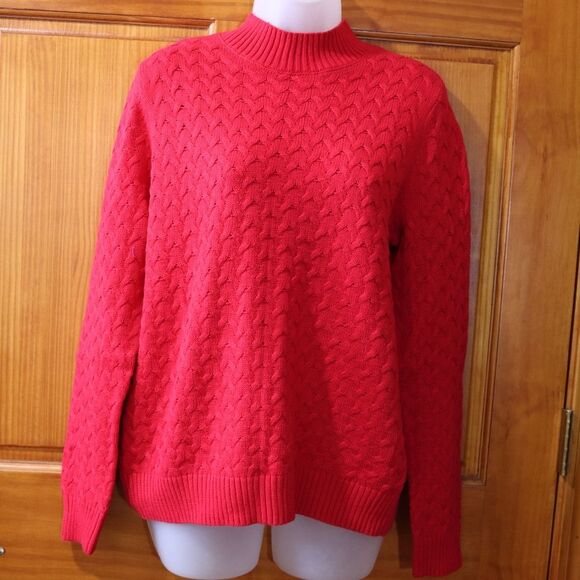Vintage Studio Works Red Knit Sweater Beautiful Textured Cable Knit Large - Picture 2 of 14